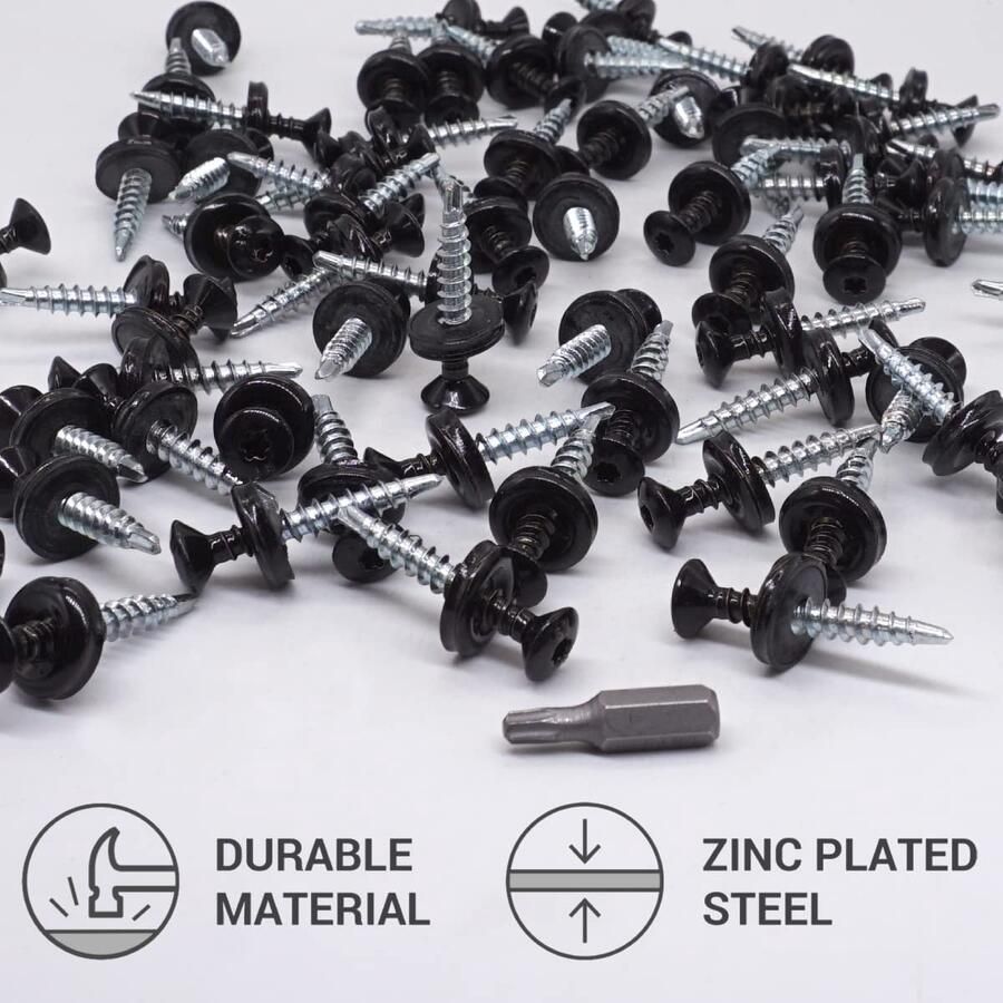 (150 stuks) Metalen dakschroeven 4 8 x 35 mm geschilderde zelfborende schroeven met EPDM-ringen Torx-kop (Jet Black RAL 9005)