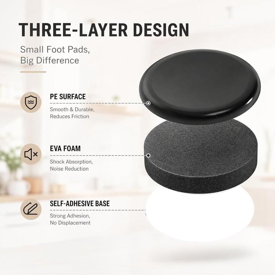 (16 stuks) 19 mm teflon glijders stoelvoetbescherming voor Ninja Air Friteuse Broodmachine Koffiezetapparaat Mixer Robotmachine voor eenvoudige verplaatsing robuust zwart