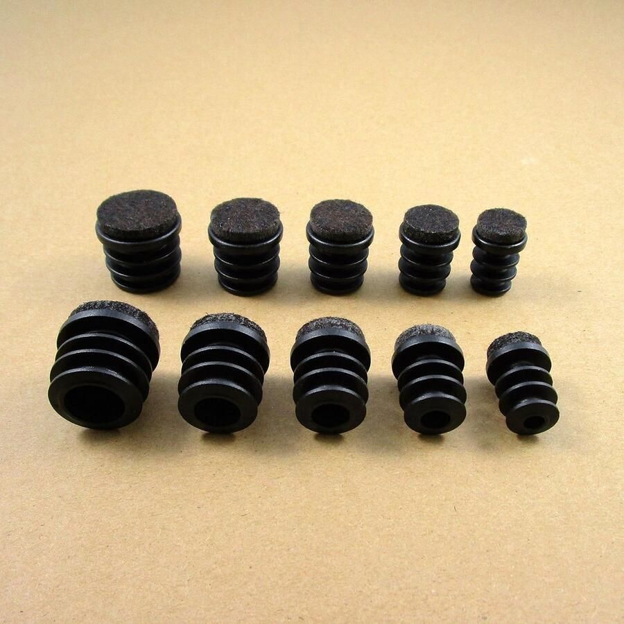 16 stuks. 22 mm buitendiameter zwarte lamellenglijder meubelstoppen voor ronde buizen met viltglijoppervlak ERF122-FBA