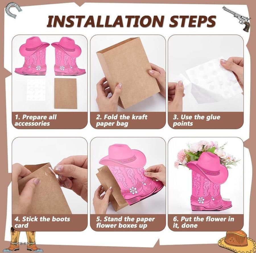 16 stuks cowboylaarzen bloembakken voor westerse thema decoraties roze verjaardag bruiloft party fournituren
