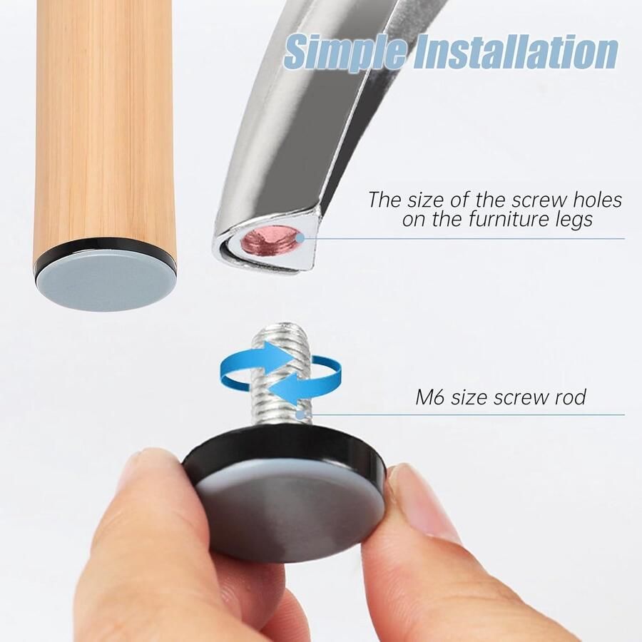 16 stuks meubelglijders teflonglijders M6 23 mm teflon glijders voor stoelen verstelbare stoelglijders om te schroeven voor stoel tafel bank