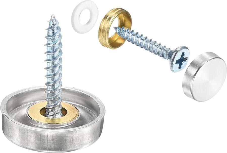 16 stuks spiegelschroeven van roestvrij staal 304 met deksel spiegelschroeven voor reclametechniek diameter 18 mm zilver