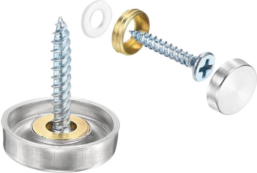 16 stuks spiegelschroeven van roestvrij staal 304 met deksel spiegelschroeven voor reclametechniek diameter 18 mm zilver