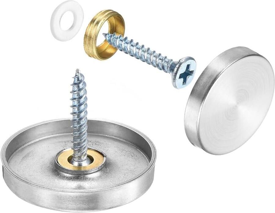 16 stuks spiegelschroeven van roestvrij staal met deksel schroeven voor bevestiging van spiegels voor reclame diameter 30 mm zilver