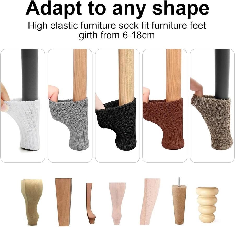 16 stuks stoelpootsokken met vilten bekleding dubbellaags antislip gebreid meubelschoenen voor thuis school kantoor bibliotheek wit