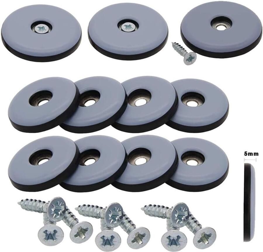 16 stuks Teflon glijders meubelglijders vloerbescherming grijs Ø 19 mm 5 mm dik inclusief schroeven stoelglijders