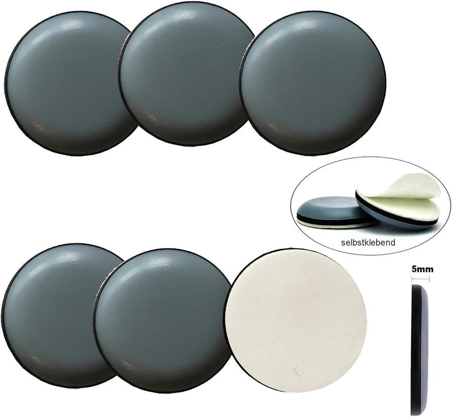 16 stuks teflon glijders meubelglijders vloerbescherming grijs Ø 30 mm zelfklevend stoelglijder