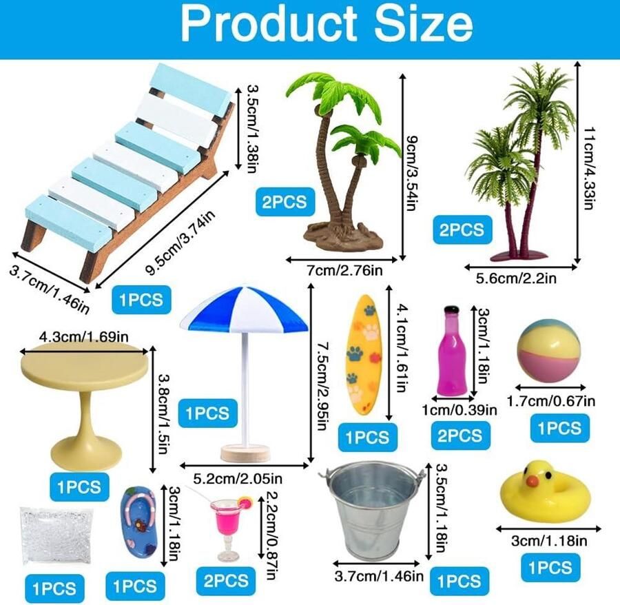 18-delige miniatuur decoratieset voor sauna en strand micro-landschap decoratie met strandmand pantoffels badhanddoek DIY hobby decoratie