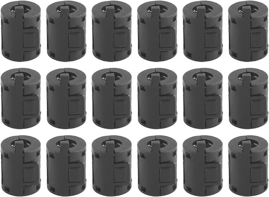 18 stuks Ferriet Cores Set Ferriet Toroidal Core Clip Set voor USB-kabel Wire-Wound Type kabel RFI EMI (zwart 7 mm)