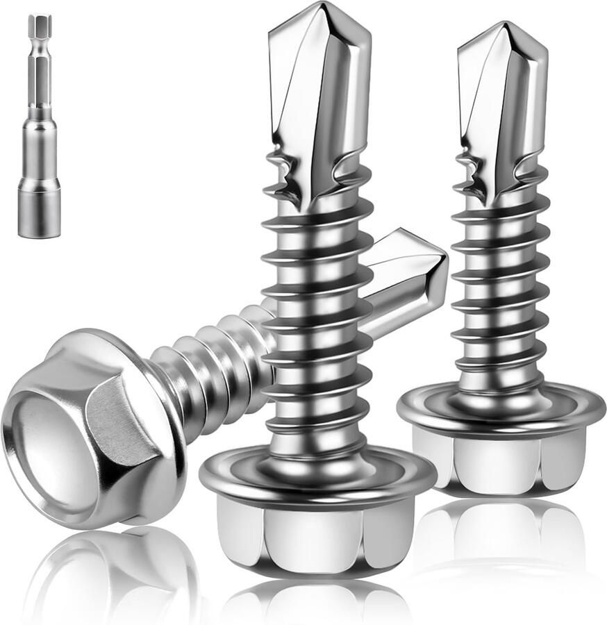 180 stuks zelftappende roestvrijstalen schroef 410 zelftappende schroef voor plaatwerk zeskant 4 2 × 19 mm voor golfplaten en metaal inclusief dopsleutel