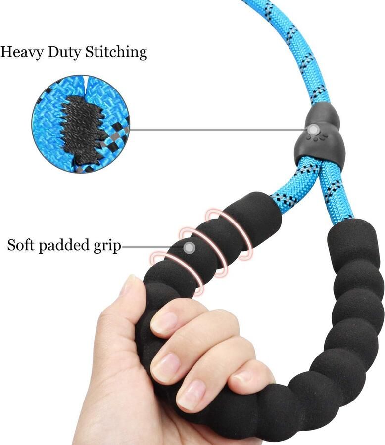 1.8M Hondenriem voor wandelen en training leiband met zachte grip en reflectoren ideale dagelijkse lijn voor alle rassen 10mm x Blauw