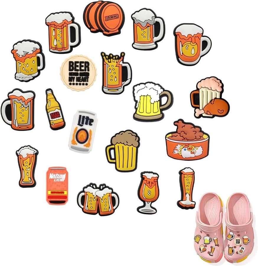 19 Pcs PVC Schoen Charms Waterdichte Cartoon Bier Schoen Decoraties Verwijderbare DIY Schoen Decoraties voor Clogs Sandalen Sneakers Slippers