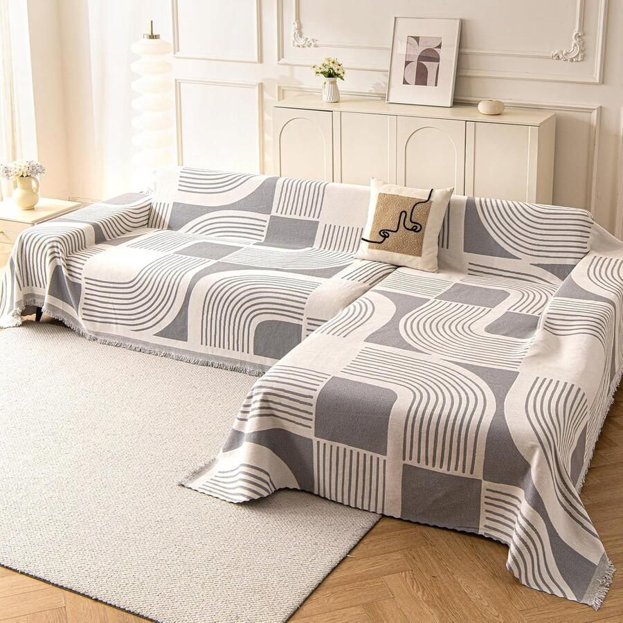 2-delige L-hoekbankhoes 180x +180x Grijs Zachte Chenille Stof Antislip en Vlekbestendig Universele Beschermhoes voor Modulaire Hoekbanken