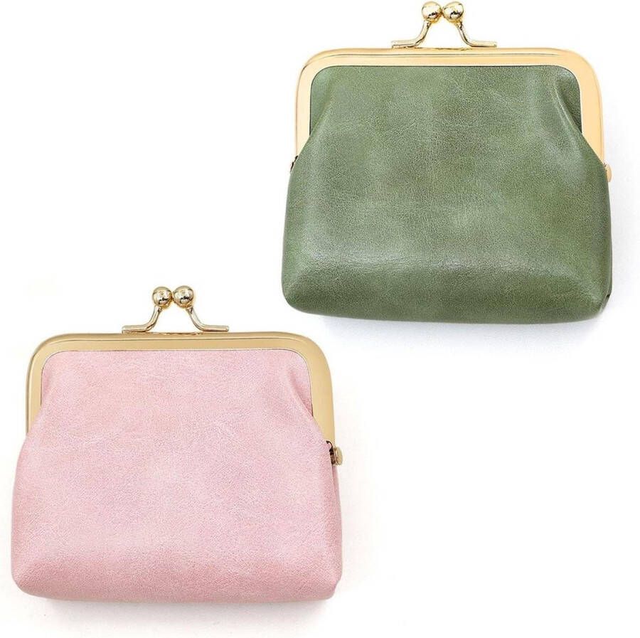 2-Delige Muntplot voor Dames in Retro Stijl Geldwissel Kusslot Mini-Munich Plot in Roze en Groen