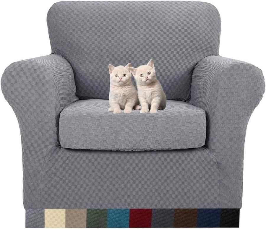 2-delige nieuwste Jacquard stoelhoezen met armen Super Stretch antislip stoel Slipcover voor woonkamer honden huisdier vriendelijke fauteuil cover (1 zits lichtgrijs)