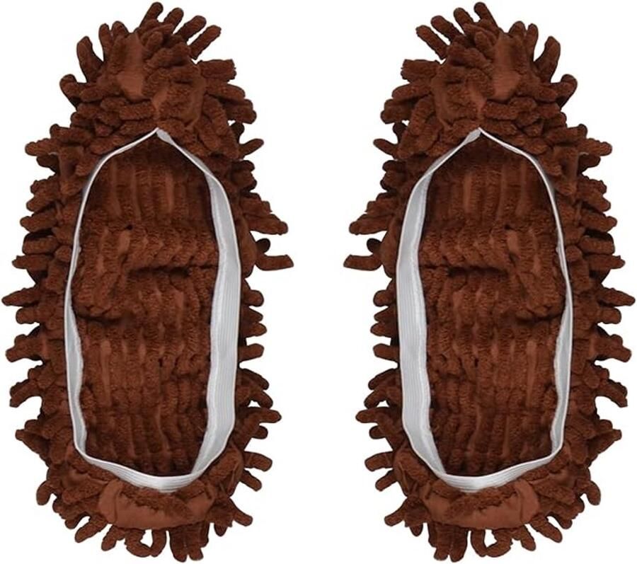 2-delige Stofmop Pantoffels Voor Vloerreiniging Multifunctionele Dweilschoenen Met Wateropname Bruin Afmeting 17x