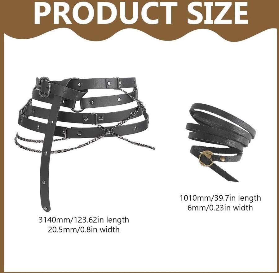 2-delige Zwarte Middeleeuwse Laarzenriem met Verstelbare Ketting Cosplay Accessoire voor Renaissance Evene ten en Festivals