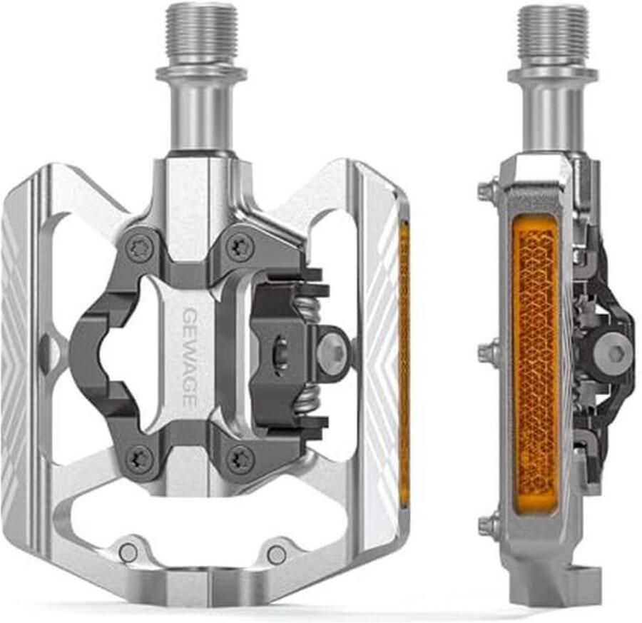 2-in-1 Fietspedalen met Reflector Plat en SPD Geschikt voor MTB Racefietsen en E-bikes