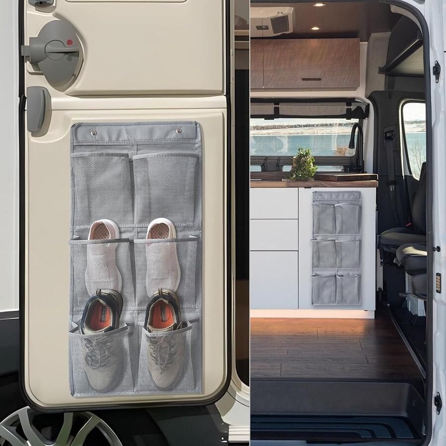 2-in-1 schoenenorganizer voor camping camper hangende deur schoenenhouder zonder boren organizer hangend voor kast 6 grote mazen stoffen 2 stuks