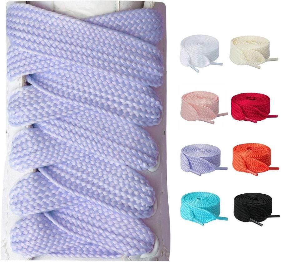 2 Paar Brede Platte Schoenveters (20mm) voor Sneakers Laarzen en Sportschoenen