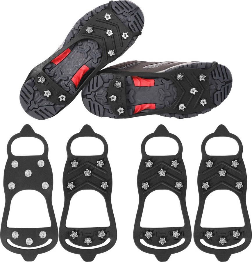 2 Paar Crampons Antislip Grip Spikes met 8 Stalen Messing Voor Wandelschoenen en Schoenen op IJs en Sneeuw