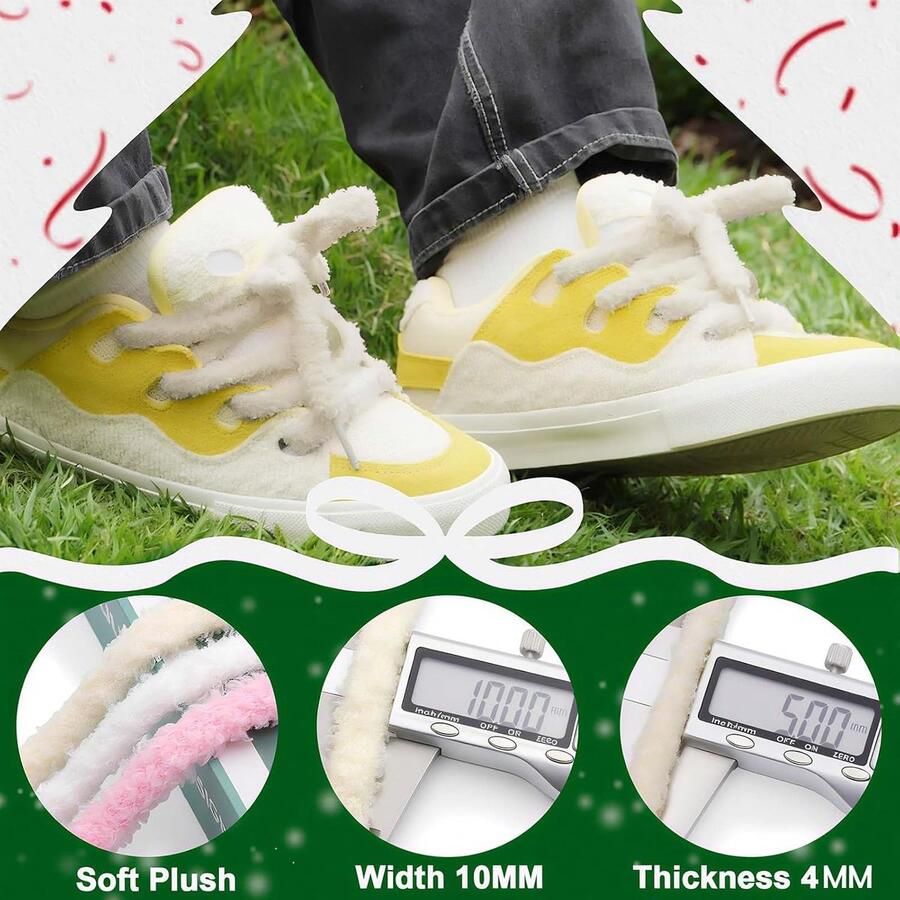 2 Paar Dikke Pluche Witte Schoenveters voor Sneakers en Sportschoenen
