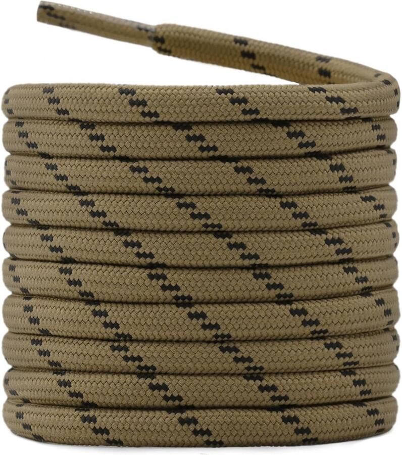 2 Paar Dikke Ronde Schoenenveters voor Wandelschoenen en Laarzen Lichtbruin Zwart Stippen