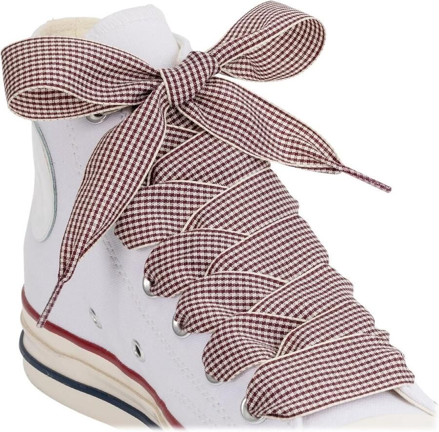 2 paar Fancy Ribbon Schoenveters voor Sneakers 1 Brede Platte Geruite Schoenveters voor Laarzen