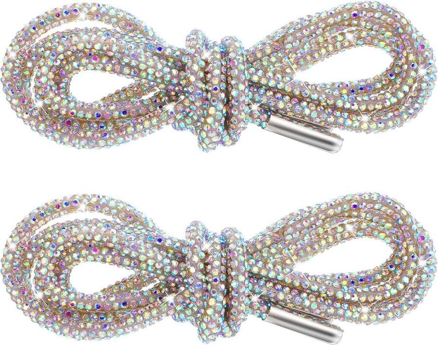 2 Paar Glitter Veters Strass Kristal Ronde Schoenveters voor Schoenen en Laarzen