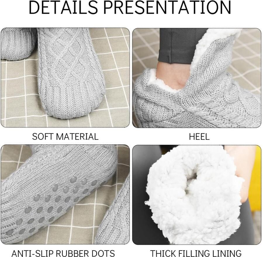 2 Paar Grijze Slippers En Sokken Evenals Fluwelen Verdikte Vloersokken Zachte Comfortabele En Warme Antislip Huissokken