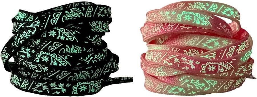 2 Paar Lichtgevende Neon Platte Veters voor Sneakers Kleurverloop en Bedrukt Nylon Schoenveters