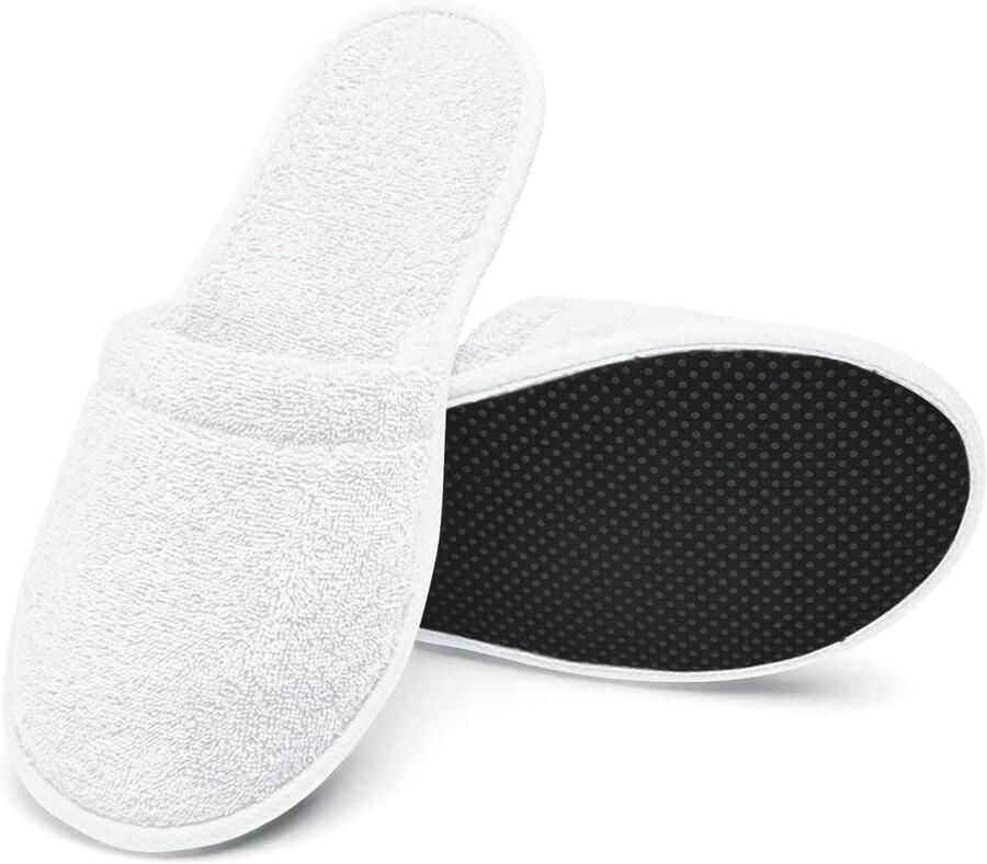 2 Paar Luxe Katoenen Badslippers Sloffen met Antislipzool Gastenslippers