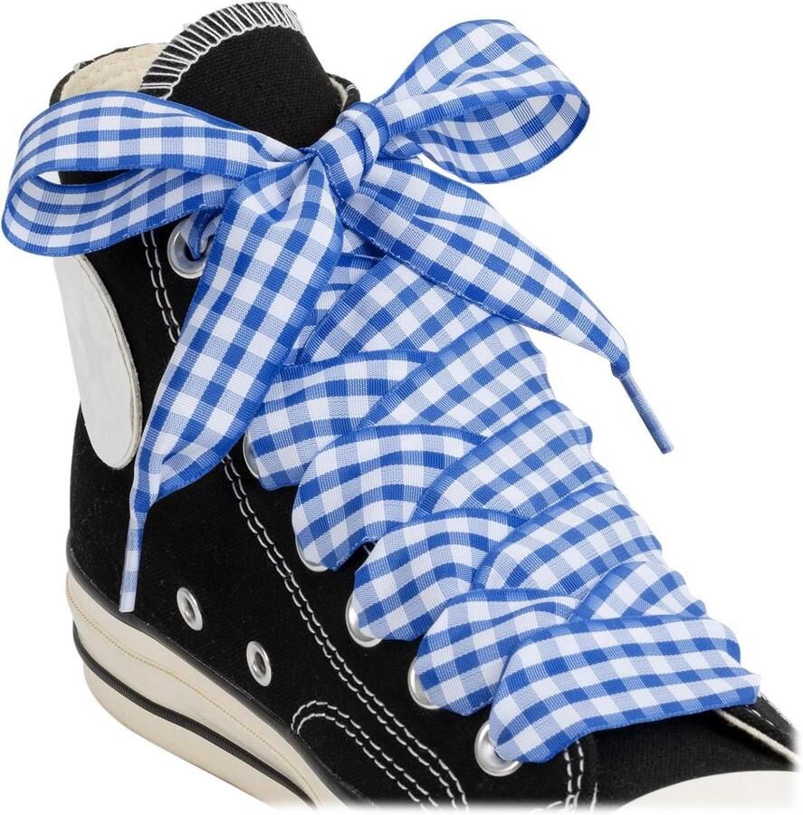 2 Paar Platte Geruite Schoenlinten Breed voor Sneakers en Laarzen