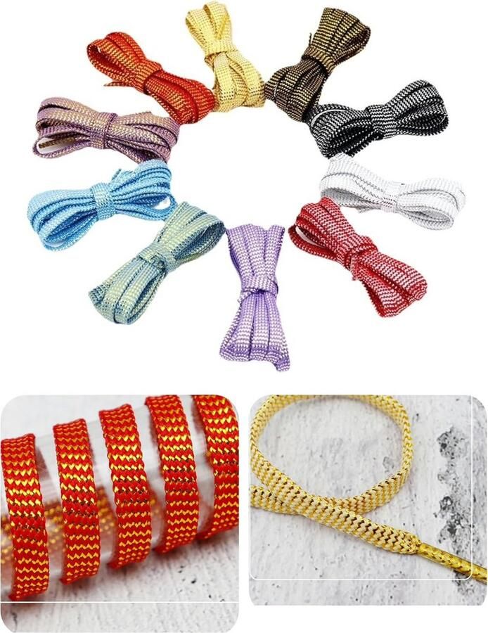 2 Paar Platte Glitter Veters voor Sneakers 7mm Breed en Reflecterend