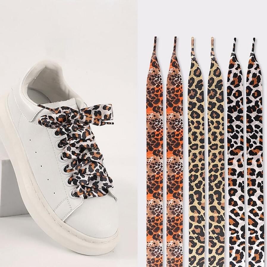 2 Paar Platte Luipaard Schoenenveters voor Sneakers en Sportschoenen