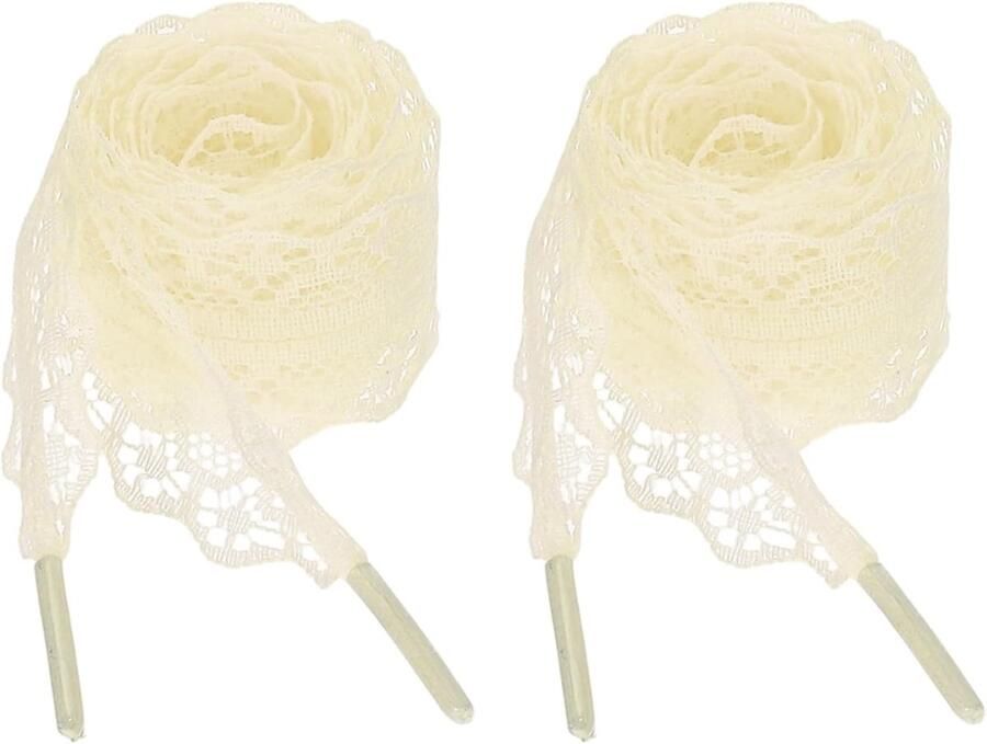 2 paar platte veters breed lange decoratieve linten strikken veters vintage kant voor dames sneakers laarzen beige
