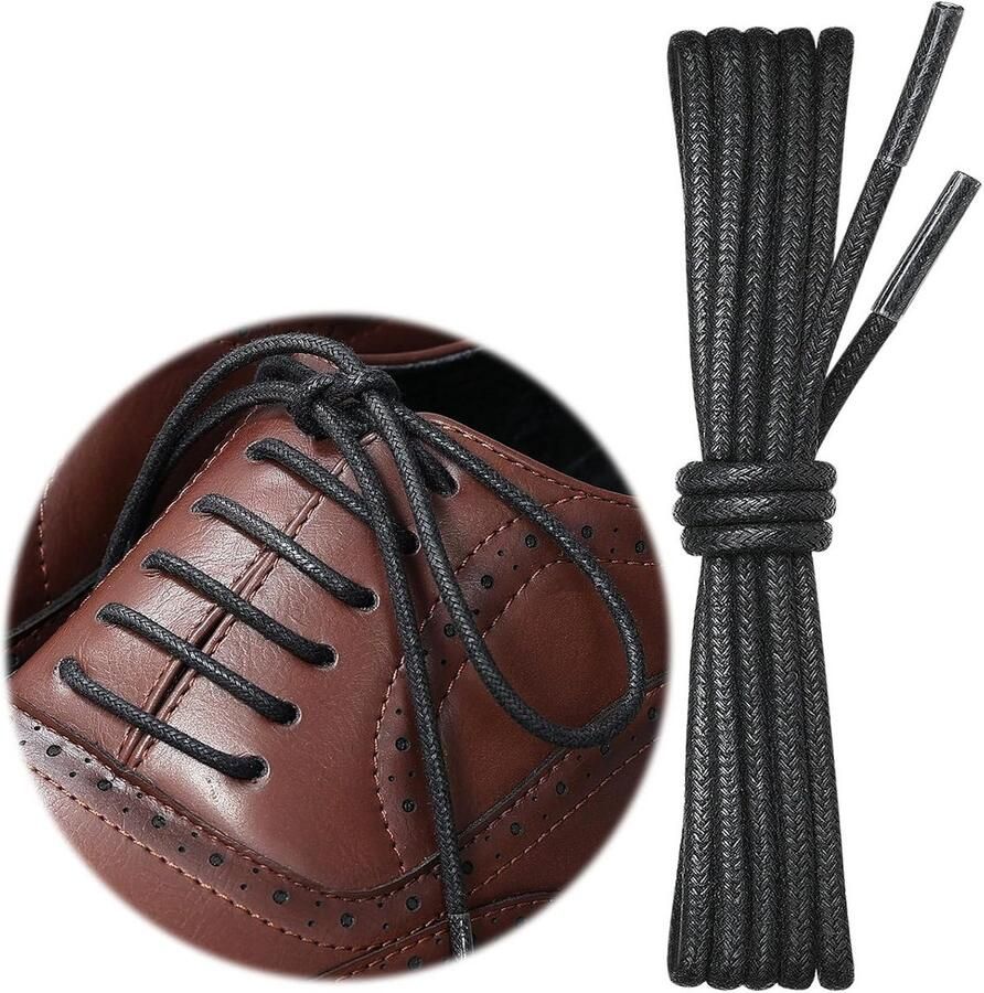 2 Paar Ronde Gewaxte Schoenveters 3mm voor Geklede en Leren Schoenen