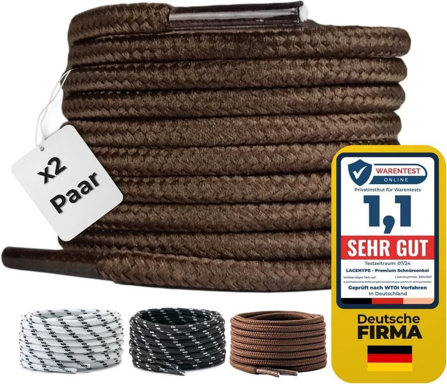 2 Paar Ronde Schoen- en Laatsveters (4 mm) Sterk en Scheurbestendig voor Werk- en Outdoorschoenen