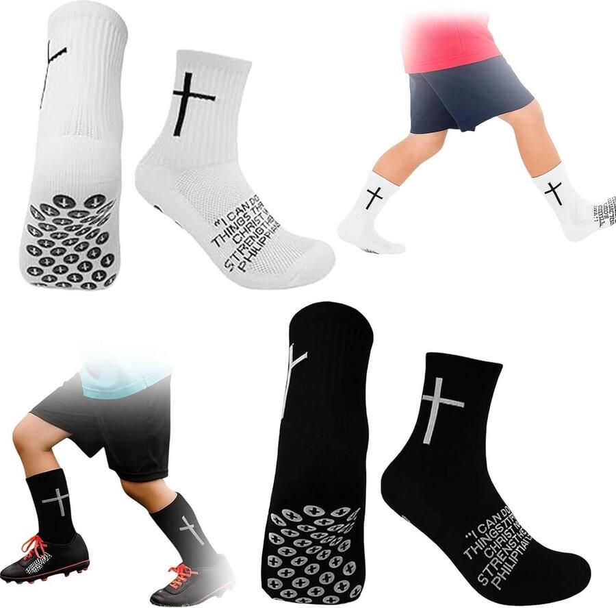 2 Paar Sportsokken met Anti-Slip Grip en Kruissteun voor Voetbal en Basketbal