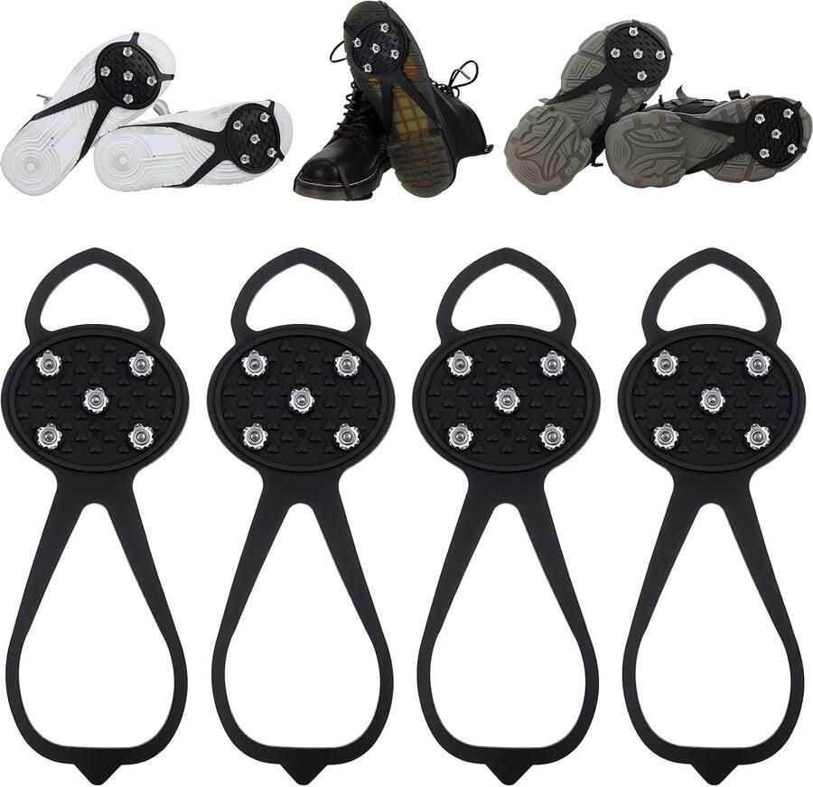 2 paar Stijgijzers met stalen noppen Geschikt voor laarzen en schoenen met spikes antislipnoppen voor ijs- en sneeuwlaarzen Zwart Met 5 stalen noppen