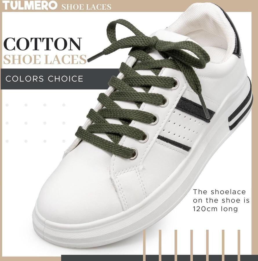 2 paar veters 100% katoen platte sneakers schoenveters voor gymschoenen 8 mm breed