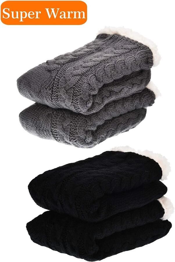 2 paar warme pantoffels voor dames kerstsokken donzige sokken fleece gevoerde antislip pantoffelsokken