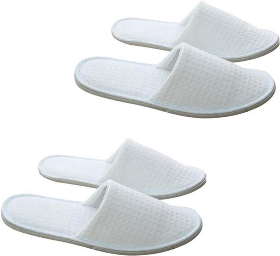 2 paar wegwerp spa-pantoffels met antislip wit gesloten teen voor hotel en