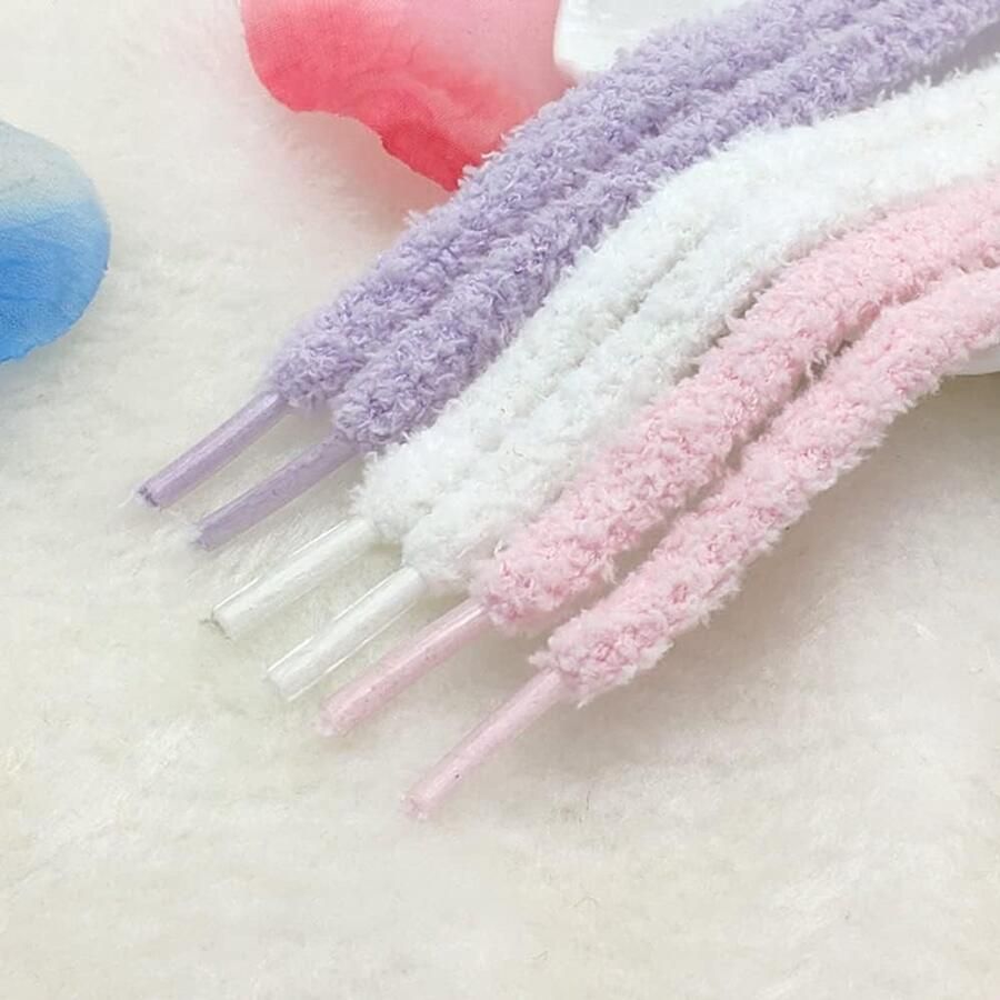 2 Paar Zachte Pluche Veters Ronde Fluffy Veters Scheurvaste Veters voor Sneakers en Sportschoenen Wit en Grijs Ideaal voor Comfort en Stijl