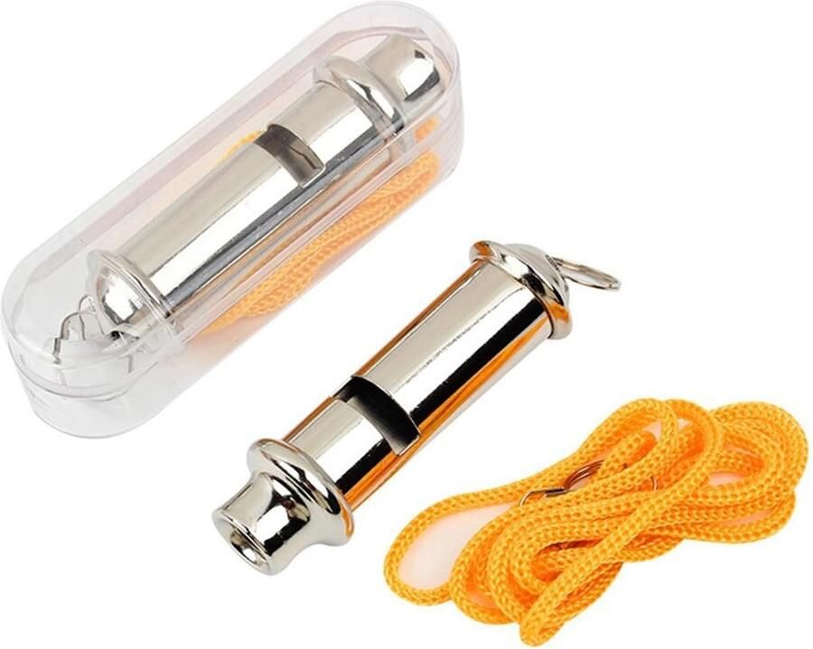 2-pack Metallic Bobby Fluitje & Nekkoord High-Decibel Survival Alert voor wandeltochten bergbeklimmen reizen wildernis kampen outdoor noodgevallen officiële stijl beveiligingsapparatuur