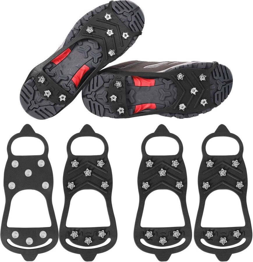 2 Pair Crampons Ice Clamps Non-slip Gripper Spikes with 8 Steel Studs Traction Shoe Plates Grips for Boots Shoes Climbing Hiking on Ice Snow