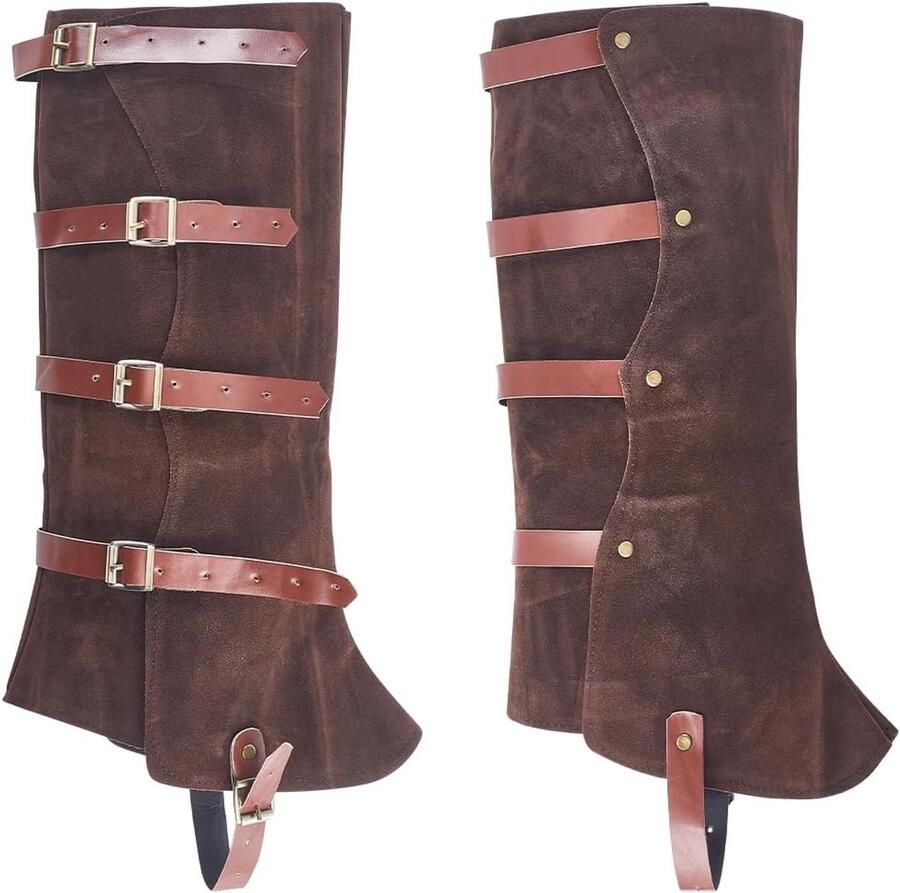 2 Pairs Faux Leather Leg Guards voor Middeleeuwse Ridder Covers Boots Brown Coconut Viking Leg Harness Renaissance Verstelbare Belt Buckle Steampunk Halloween Cosplay