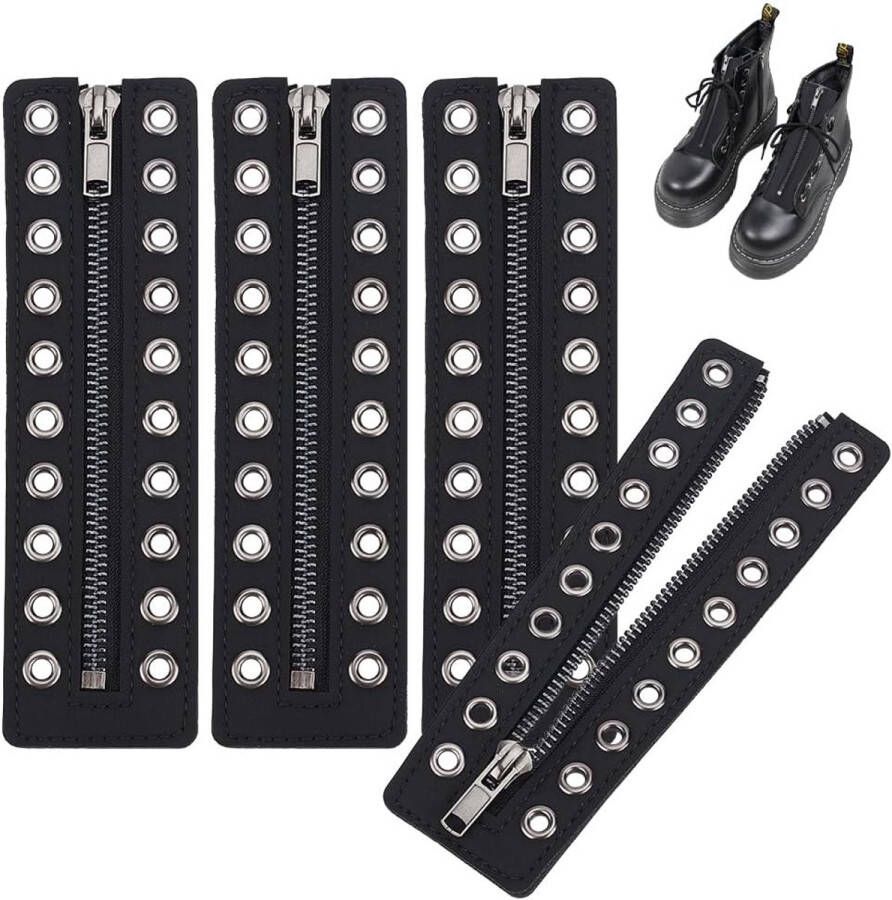 2 Pairs Leren Veterschoenen Zipper Inserts Zwart 2-10 Gat
