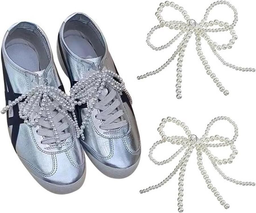 2 Pcs Pearl Bow Shoe Charms White Decorative Bow for Sneakers DIY Accessories for Shoes Bags and Keychains White L White by Cosmeria