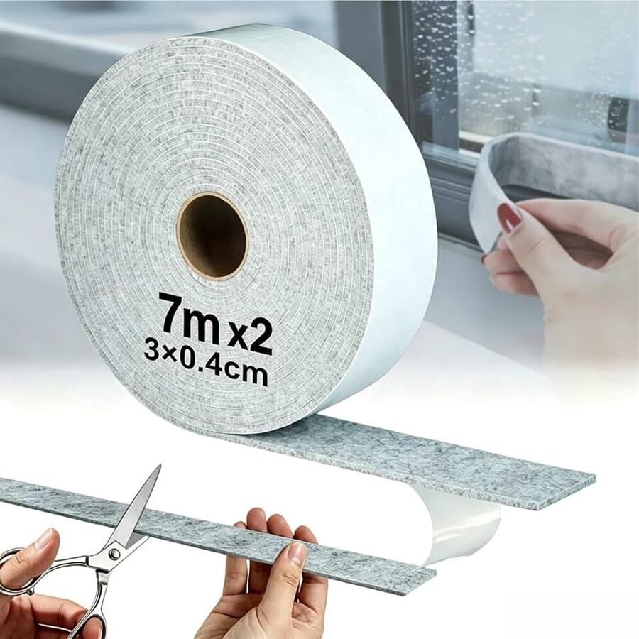 2 rollen viltglijders zelfklevend 7 m x 4 mm viltband zelfklevend Viltband op maat te snijden condensabsorber anti-condensatie antislip geluidsarm voor stoelen meubels of ramen (grijs)